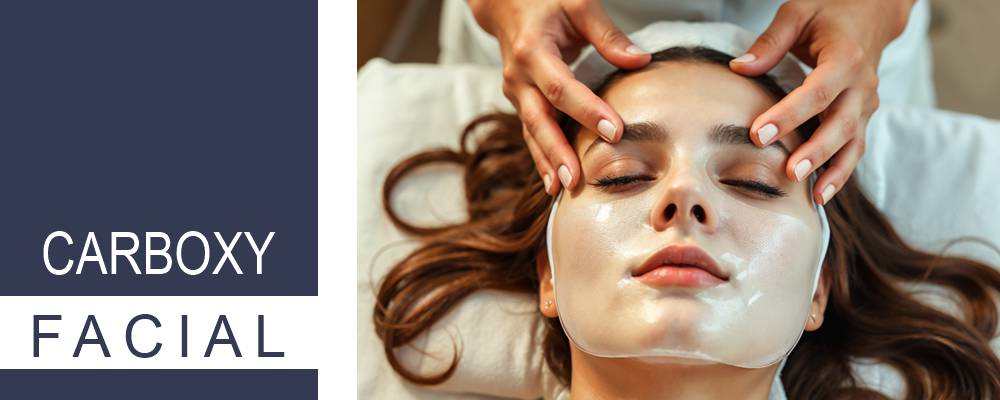 A woman in a spa chair receiving a carboxy facial, illustrating the soothing and revitalizing nature of the treatment.