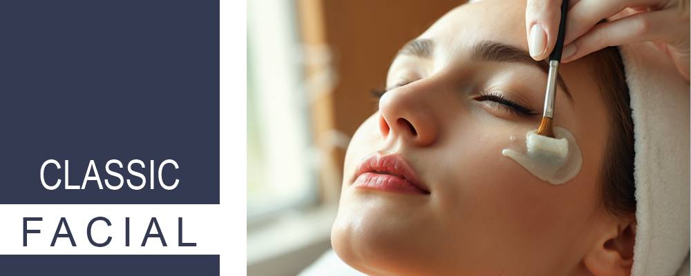 A woman enjoying a classic facial, highlighting her skincare routine and the soothing atmosphere of the treatment.