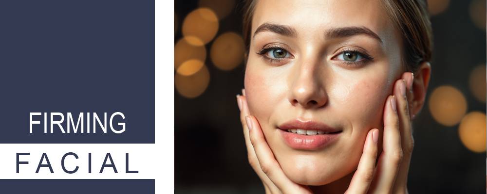 A serene woman receiving a firming facial, illustrating the calming and revitalizing nature of the treatment.