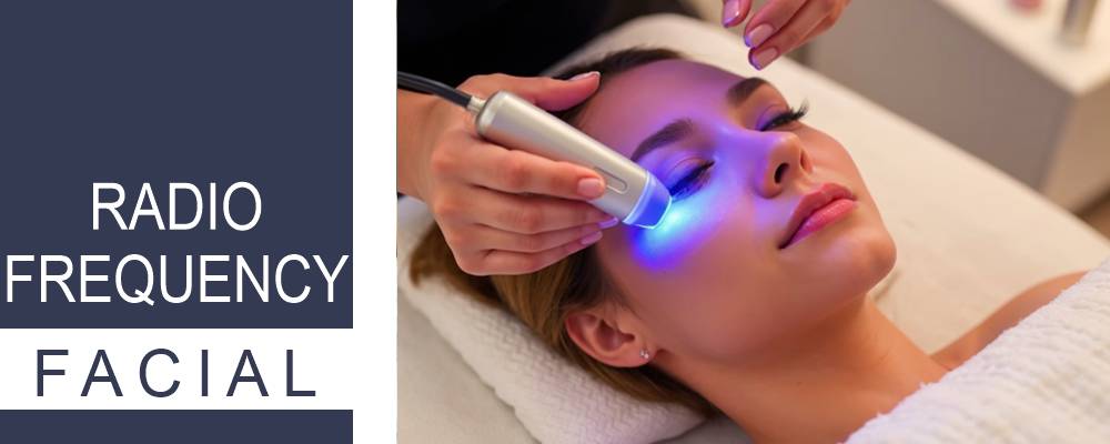 A woman undergoing a radiofrequency facial, a non-invasive treatment aimed at rejuvenating her skin.